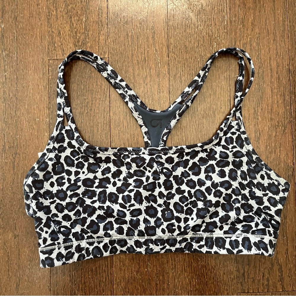 GapFit low impact strappy sports bra in black cheetah